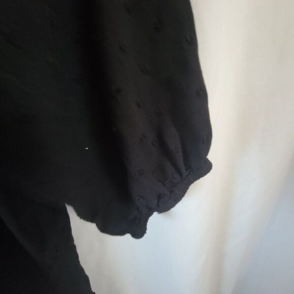 Loft Black Blouse Lace Yoke long sleeves Large Rayon Polyester keyhole EUC - Picture 6 of 12